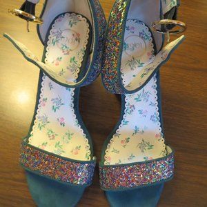 1901 Ellery Women's Size 7M Sandals Sequined Block Heel Open Toe, Worn Once.